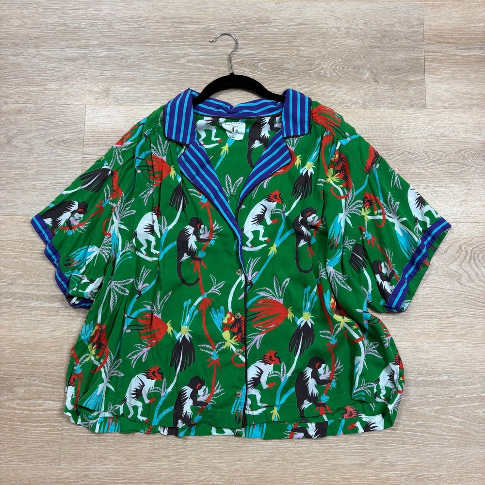 Anthropologie Claire Colin Jungle Print Button Down Short Sleeve PJ Top Women 2X